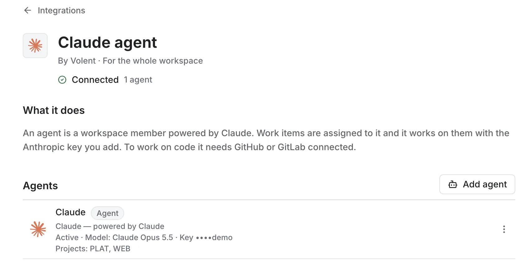 Screenshot: a task handled by a Claude agent, with the session, a question and updates